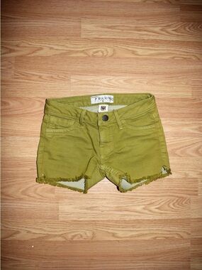 PRVCY Green Low Rise Frayed Hem Denim Shorts